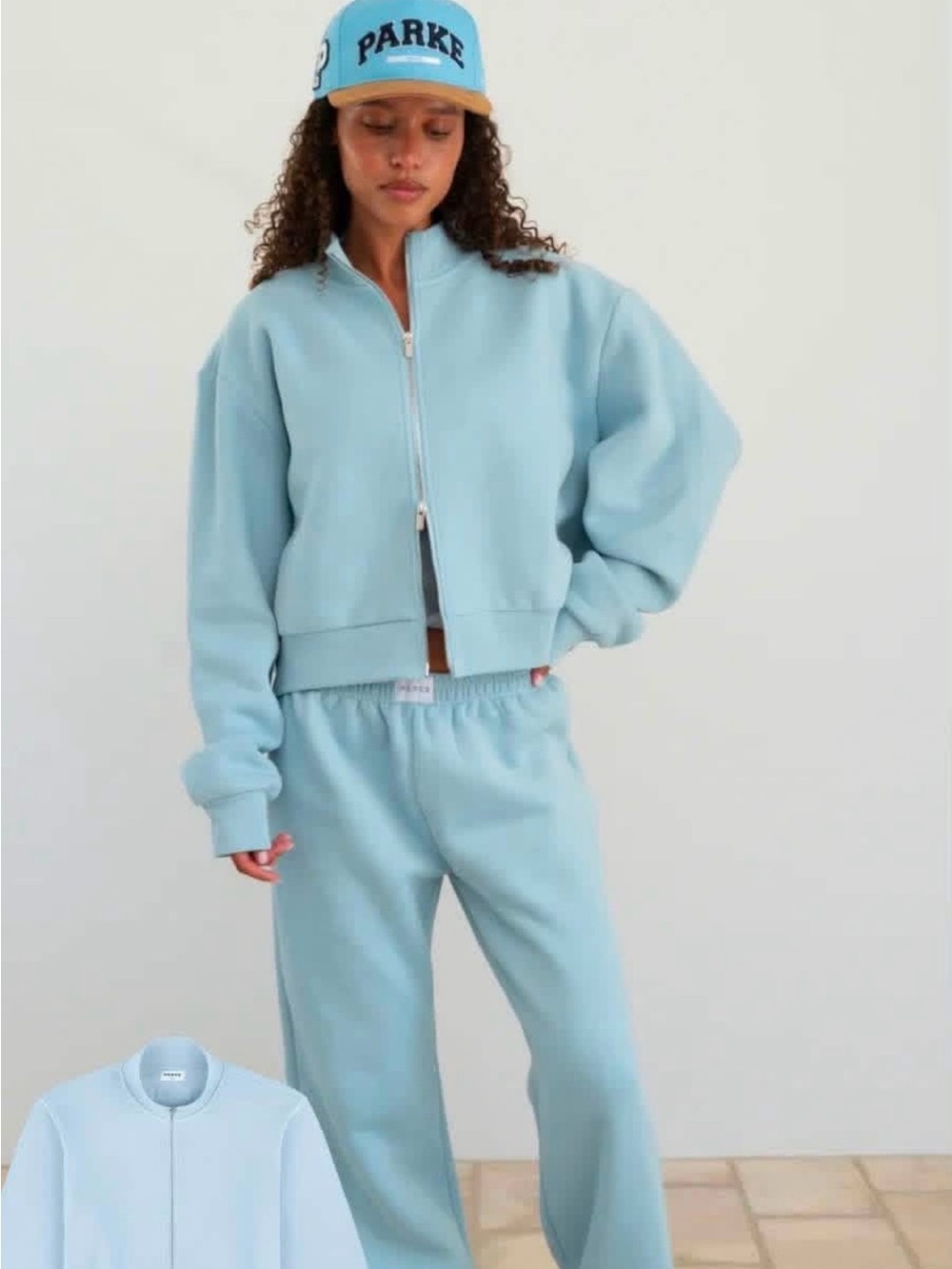 New PARKE Zip Up Sweatshirt in UNC Powder Blue Small medium